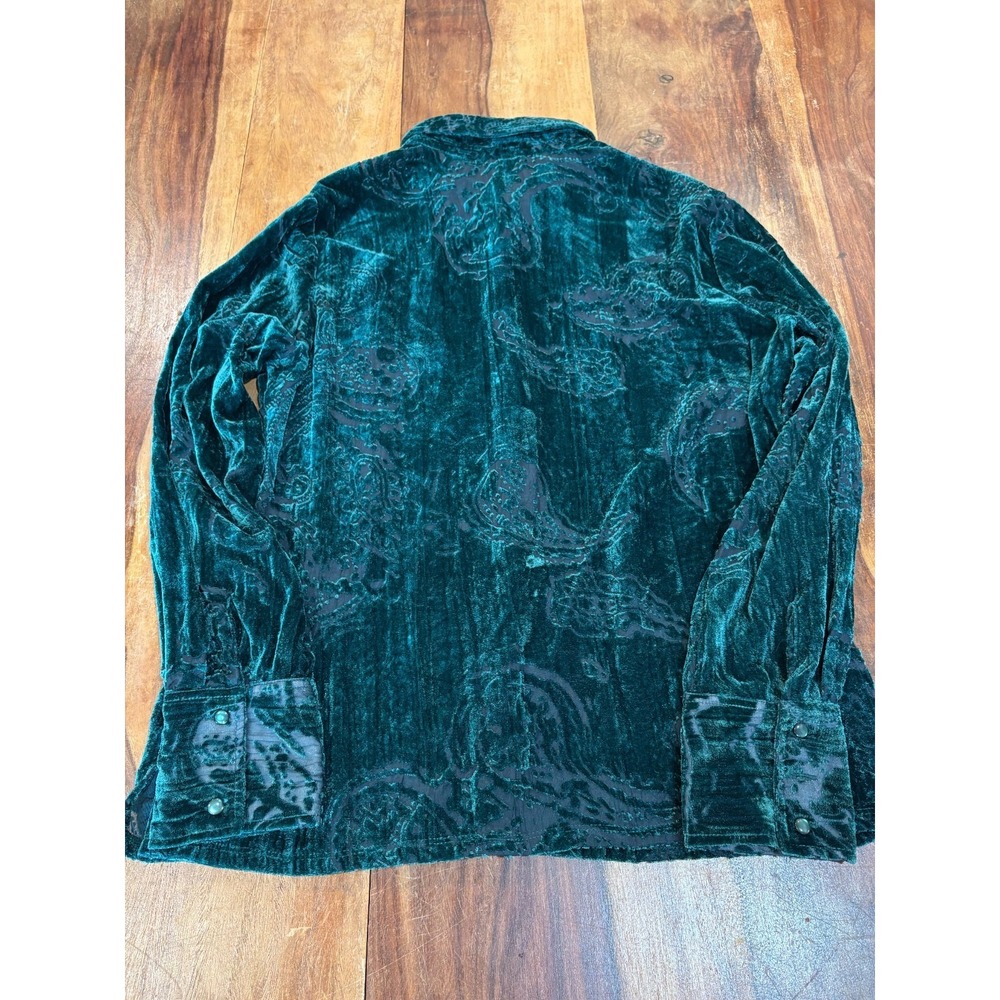 CYC green velvet burnout paisley button up long sleeve blouse womens' sz XL sexy - Picture 11 of 13
